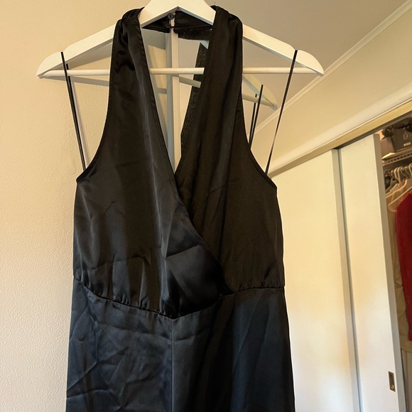 SATIN EFFECT HALTER JUMPSUIT XS ZARA BLACK - Picture 3 of 11